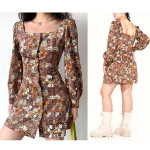 NWT Cider Woman's Retro Quilt Corduroy Floral Mini Dress Sz L